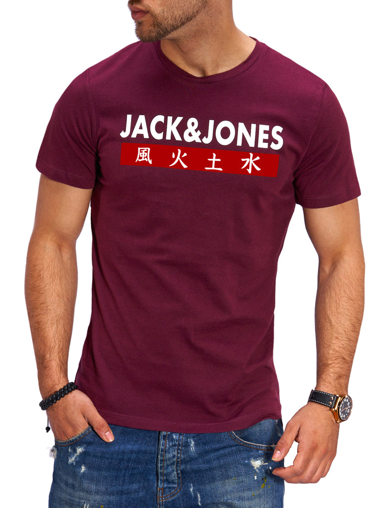 Jack & Jones Herren T-Shirt ELEMENTS Kurzarmshirt Logo Print Port Royale