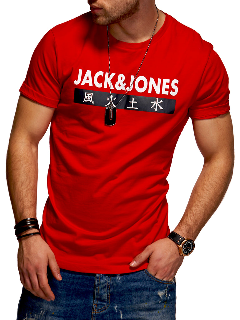 Jack & Jones Herren T-Shirt ELEMENTS Kurzarmshirt Logo Print Tango Red