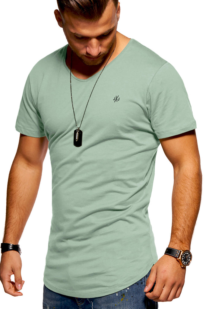 Jack & Jones Herren V-Neck T-Shirt NEWRAR Oversize Longshirt Iceberg Green