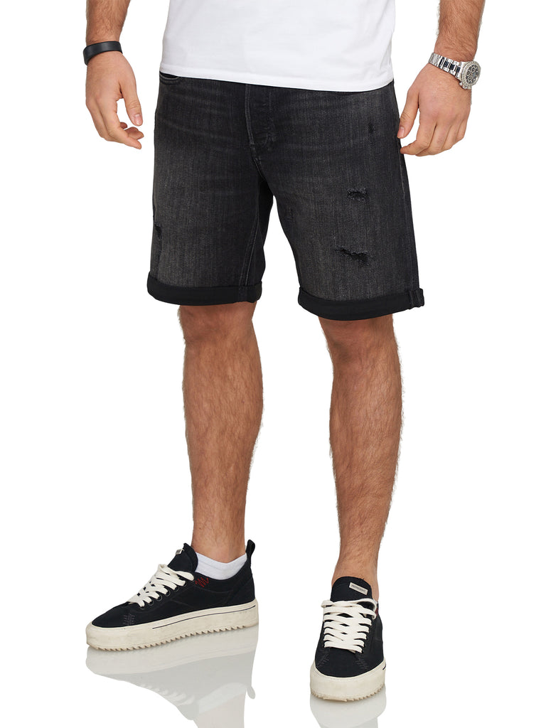 Jack & Jones Infinity Herren Jeans Shorts RICK Bermudas Used Look Black Denim S