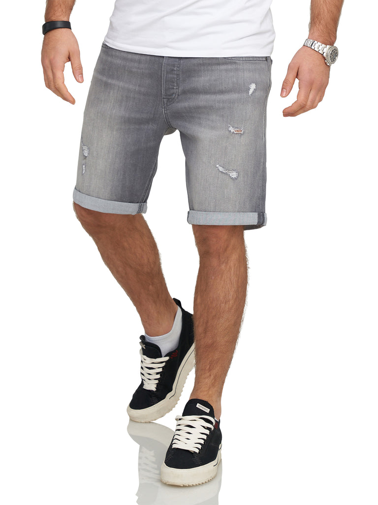 Jack & Jones Infinity Herren Jeans Shorts RICK Bermudas Used Look Grey Denim M