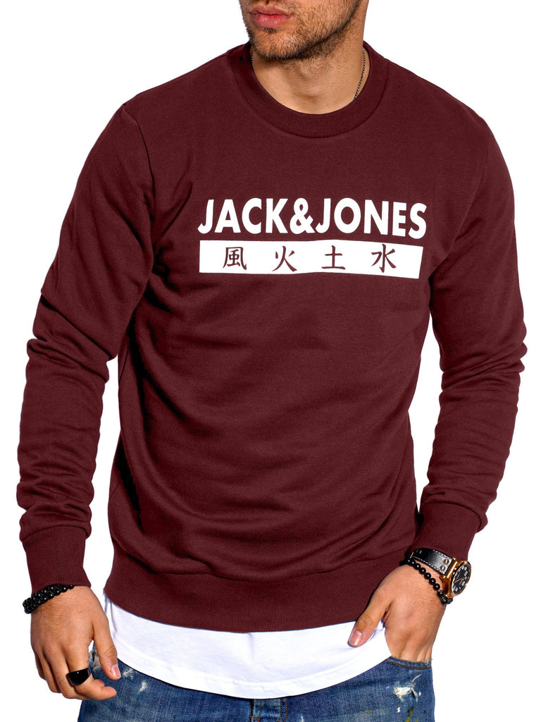 Jack & Jones Herren Sweatshirt mit Print ELEMENTS Rundhals Pullover Port Royale