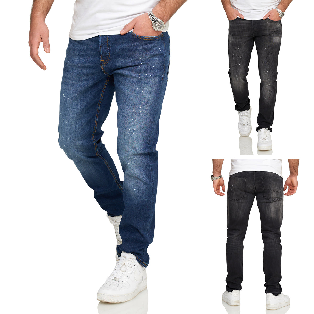 JACK & JONES Herren Jeans Mike ARIS - Comfort Fit Denim Hose Mit Used-Look