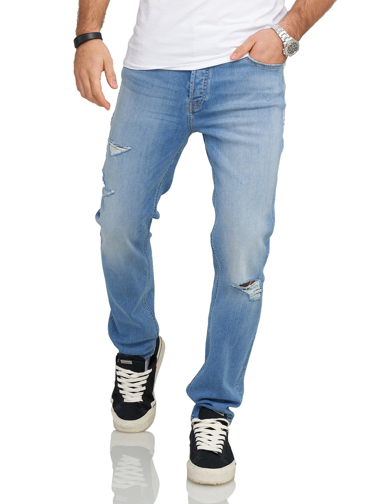 Jack & Jones Infinity Herren Jeans TIM ARIS Slim Fit Used Look Stretch Denim Light Blue Denim