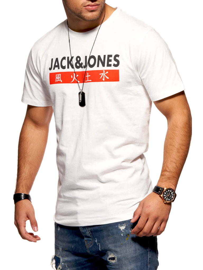 Jack & Jones Herren T-Shirt ELEMENTS Kurzarmshirt Logo Print Cloud Dancer