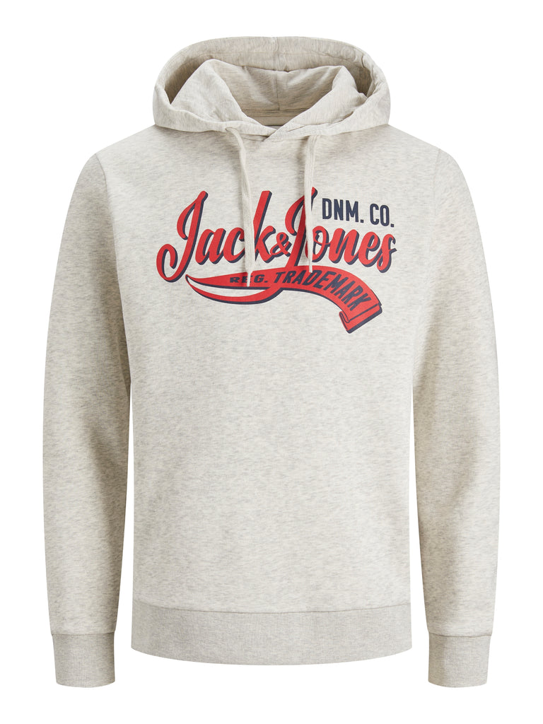 Jack & Jones Herren Hoodie JJELOGO Sweatshirt Kapuzenpullover White Melange