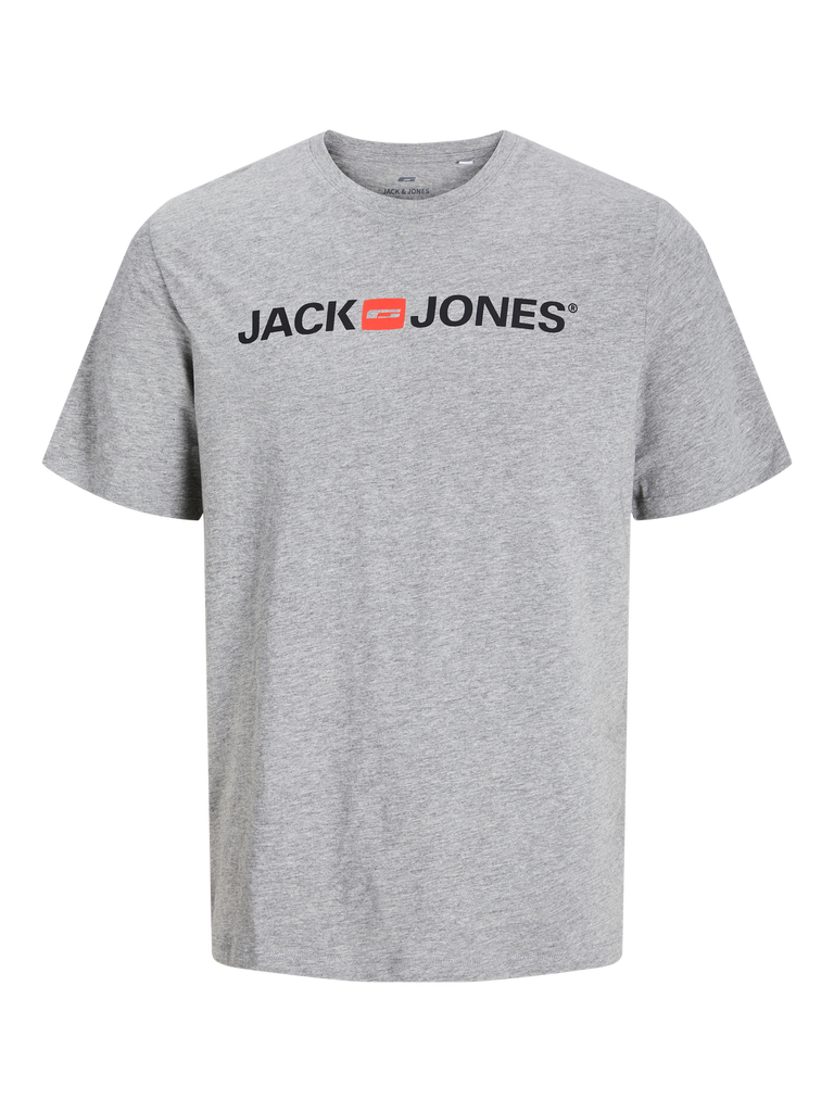 Jack & Jones Herren T-Shirt JJECORP O-Neck Shirt Kurzarmshirt Light Grey Melange