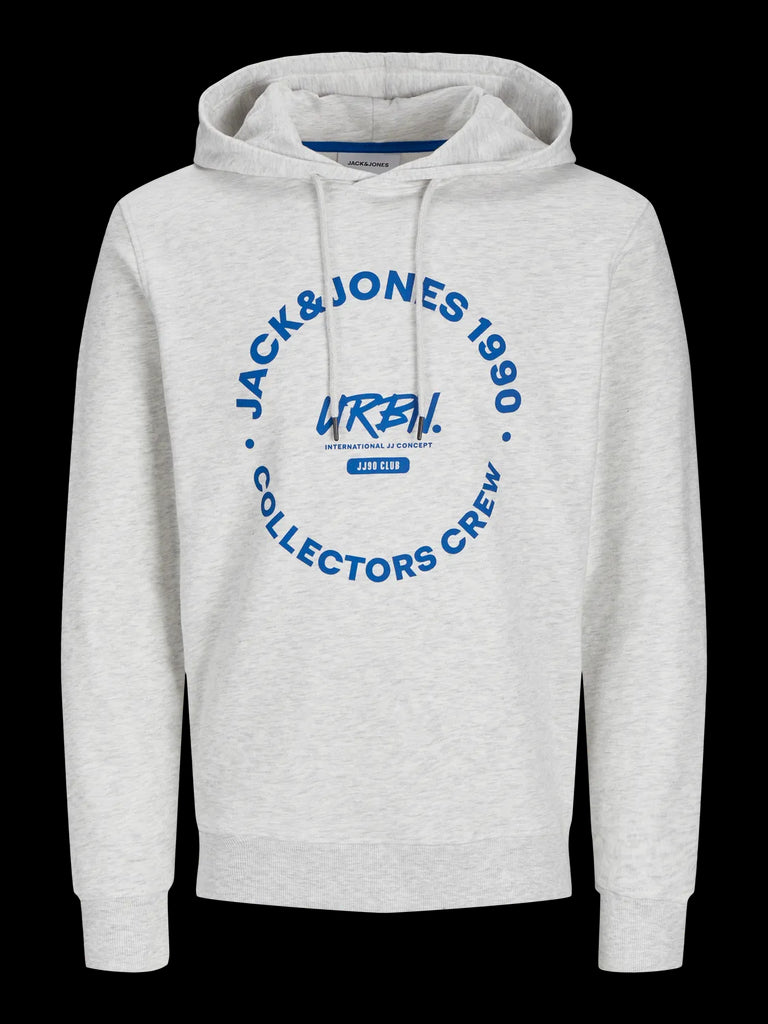 Jack & Jones Herren Hoodie JJSIMON Sweatshirt Kapuzenpullover White Melange