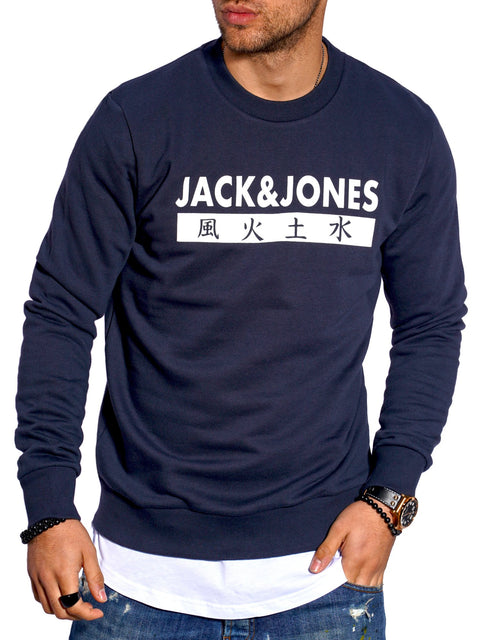 Jack & Jones Herren Sweatshirt mit Print ELEMENTS Rundhals Pullover