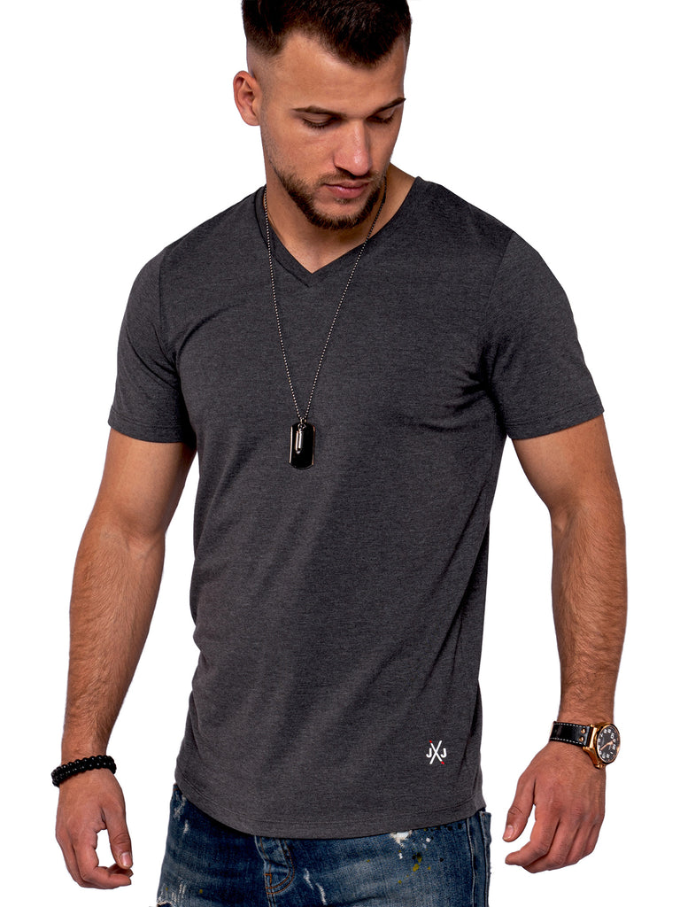 Jack & Jones Infinity Herren V-Neck T-Shirt INFINITY Oversize Longshirt Dark Grey Melange