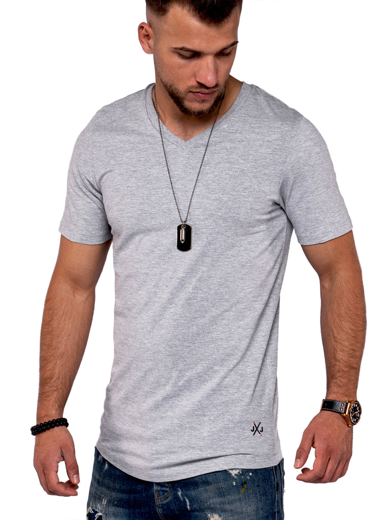 Jack & Jones Infinity Herren V-Neck T-Shirt INFINITY Oversize Longshirt Light Grey Melange