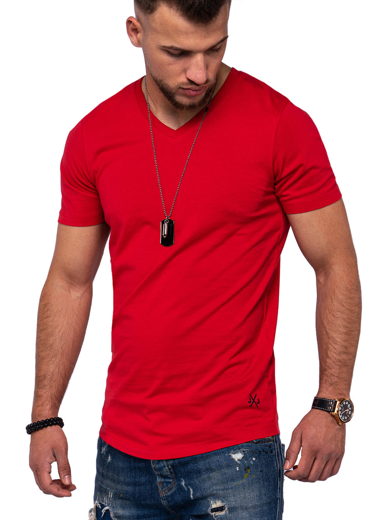 Jack & Jones Infinity Herren V-Neck T-Shirt INFINITY Oversize Longshirt Tango Red
