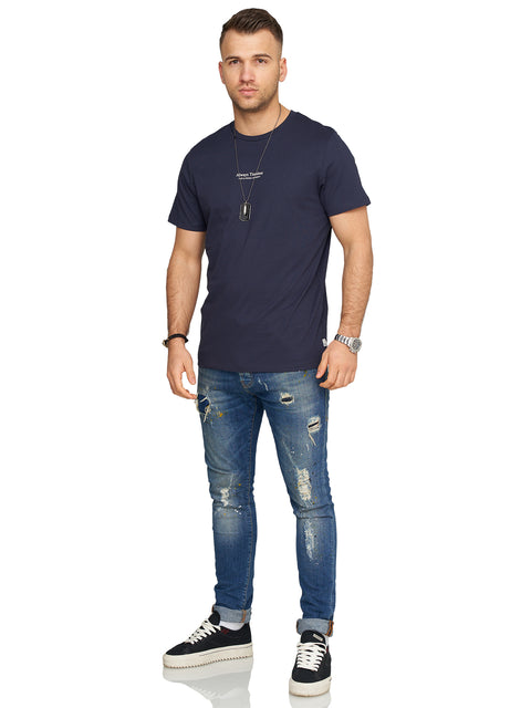 Jack & Jones Infinity Herren T-Shirt Crew Neck Logo Marineblau L