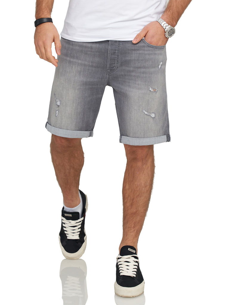 Jack & Jones Infinity Herren Jeans Shorts RICK Bermudas Used Look Grey Denim