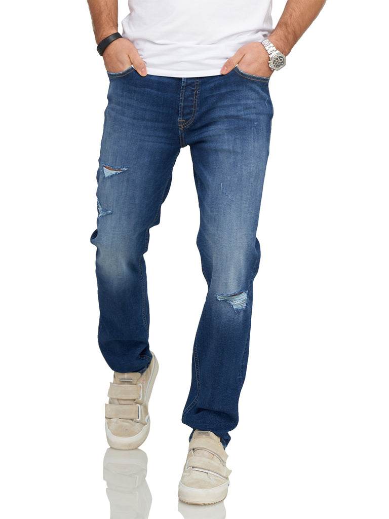 Jack & Jones Infinity Herren Jeans TIM ARIS Slim Fit Used Look Stretch Denim Dark Blue Denim